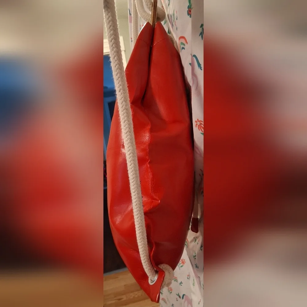 EUC IF Bags Italy Red Smooth Sustainable Vegan Eco-Leather Drawstring Backpack